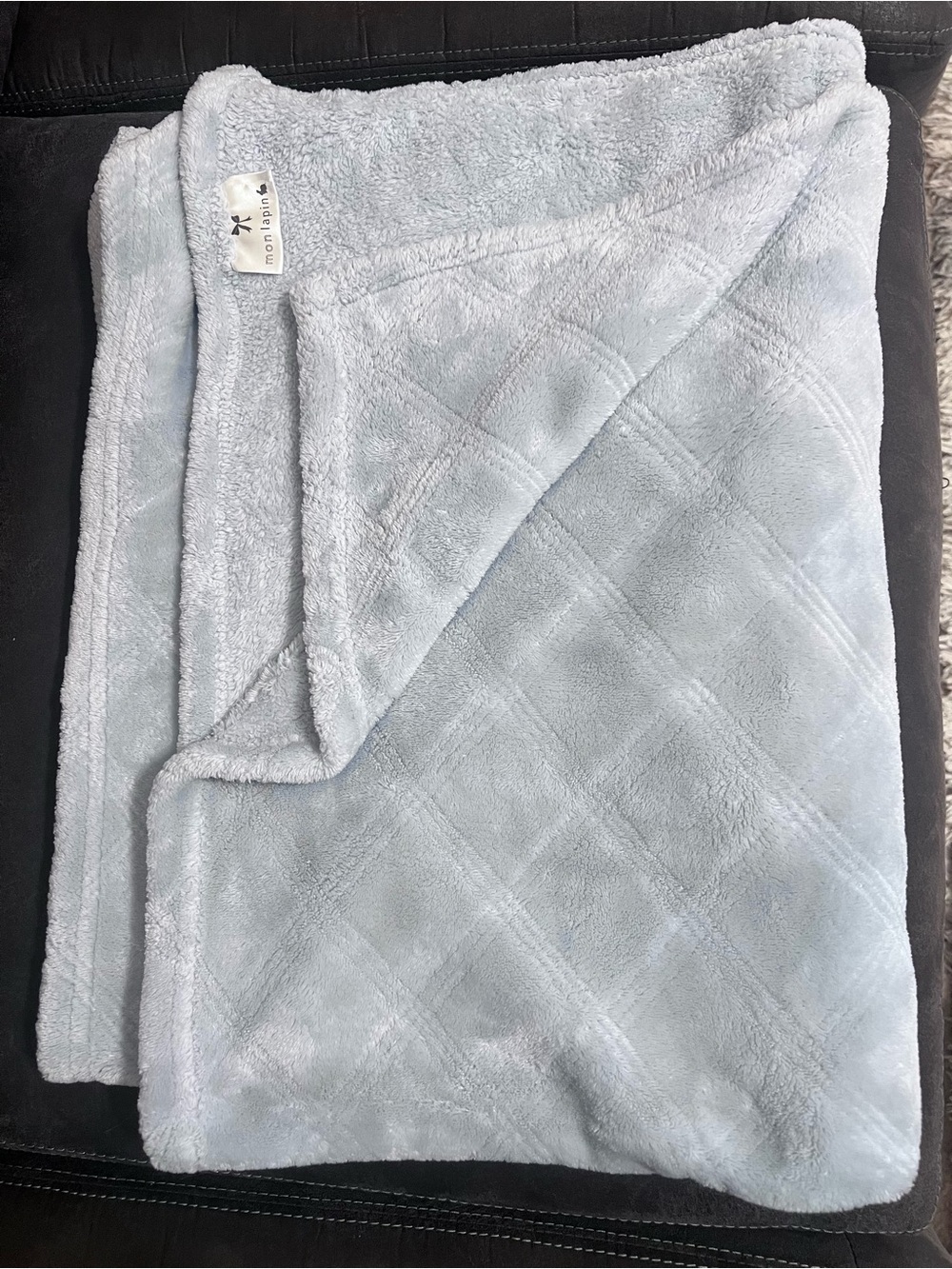 Mon Lapin Baby Blanket Velvety Plush Light Dusky Blue 30x40”